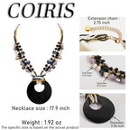 Coiris Shell Pendant Statement Strand Necklace for Women Boho Multi Beads Natural Stone Colorful Necklace Bohemian Handmade Chunky Shell Beaded Collar Jewelry for Women - color: Black