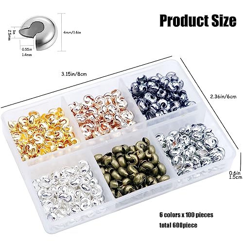 600 Pieces Crimp Bead Covers 4mm Open Half Round Crimp Bead Knot Cover Small Beads for Jewelry Craft Making - color: Multicolor