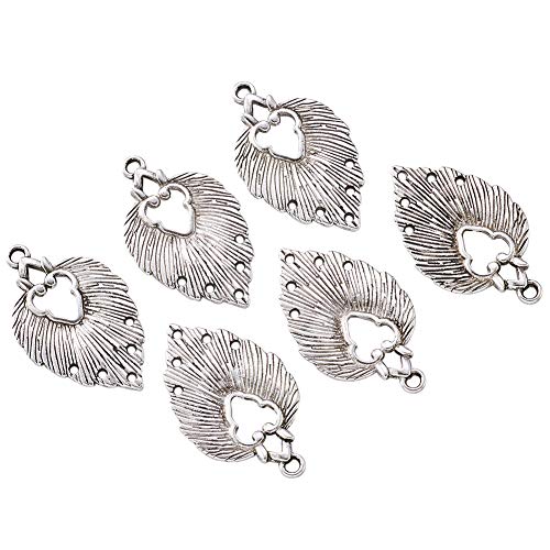 Mega Pet 10pcs Tibetan Silver Leaf Chandelier Component Links Charm Pendant Connectors with 5 Holes for Multi Layers Dangle Earring Bracelet Necklace Jewelry Making - color: Antique Silver, Leaf