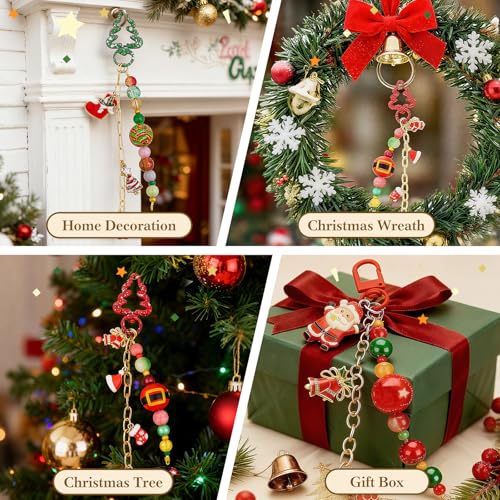 Ecoofor 251 Pcs Christmas Keychain Making Kit for Adults — Includes 20 Keychain Clips, 25 Extender Chains, 81 Charms, Beading Accessories, Jewelry Pliers — DIY Bag Charms & Jewelry Craft Kit - color: Christmas Joy Set
