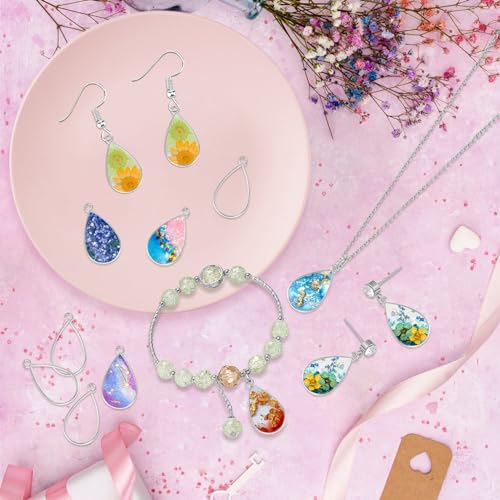 Oubaka 50pcs Open Bezel Pendants Open Back Frame Pendant Hollow Frame Pendants Open Bezels Geometric Pressed Flower Frame for Resin Casting,Jewelry Making,DIY Crafts(White K,Teardrop) - color: White K;Teardrop