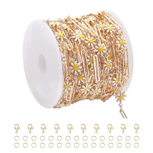 KYUNHOO 5 Meters Daisy Chains for Jewelry Making Flowers Link on Roll Paperclip Chain for Jewelry Craft DIY Supply Findings - color: White Daisy Paperclip
