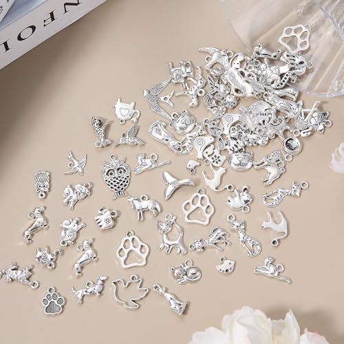 Charms for Jewelry Making Bulk Antique Silver Tibetan Alloy Pendants Love Word for Earring Bracelet Necklace - style: Animal