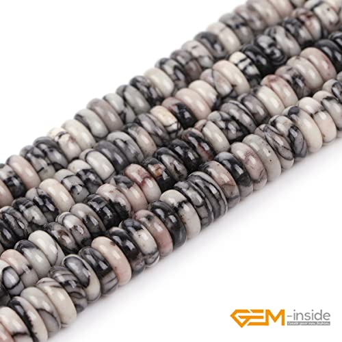 GEM-Inside 2x6mm Natural Webbed Black Picasso Jasper Stone Agate Heishi Disc Rondelle Spacer Beads for Jewelry Making Full 15" Strand Energy Stone Healing Power Crystal - color: Black Picasso Jasper
