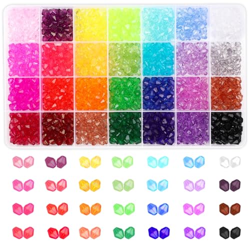 PAXCOO 1120Pcs Crystal Acrylic Bicone Beads for Jewelry Making, 28 Colors, 8 MM - size: 8 mm