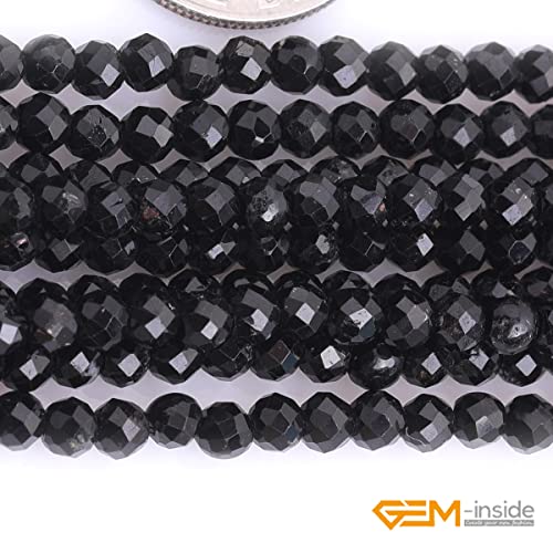 GEM-Inside 3mm Natural Stone Black Tourmaline Faceted Spacer Small Beads for Jewelry Making 15" - color: Black Tourmaline, size: 3mm