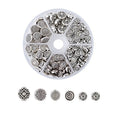 KISSITTY 175pcs/box 5 Styles Tibetan Antique Silver Flat Round Spacer Loose Beads 7mm 8mm 9mm 10mm 11mm Metal Rondelle Disc
