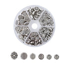 KISSITTY 175pcs/box 5 Styles Tibetan Antique Silver Flat Round Spacer Loose Beads 7mm 8mm 9mm 10mm 11mm Metal Rondelle Disc