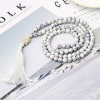 LIUANAN 108 Mala Beads 8mm Natural Bracelet Healing Gemstone Yoga Meditation Hand Knotted Mala Prayer Bead Necklace - color: White Natural Turquoise