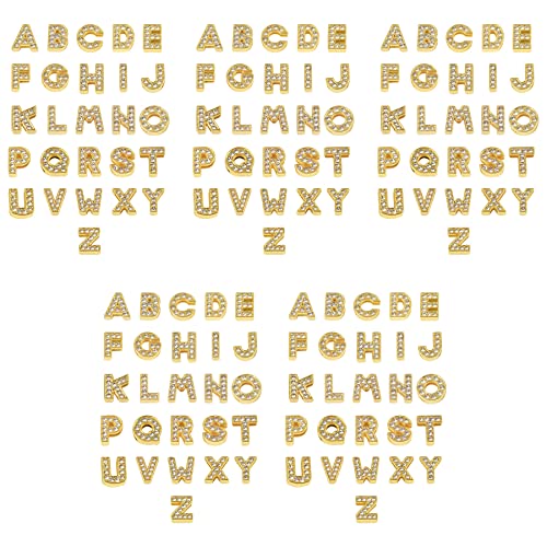 AUEAR, 130 Pack Gold A-Z 8mm Full Rhinestone Slide Charms Crystal Alphabet Letter Alloy for Bracelets Necklace Wristbands DIY Jewelry Making - color: Gold, size: 130 Pack