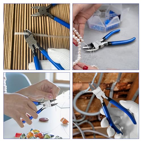 Wire Cutters 5 Pack, 6.5 inch,KAIHAOWIN Flush Cutters Diagonal Cutters Side Cutters Precision Ultra Sharp Spring Loaded Wire Snips Clippers Dikes Cutting Pliers Small for Crafting Jewelry Making,Blue - size: 6"x5 Pcs