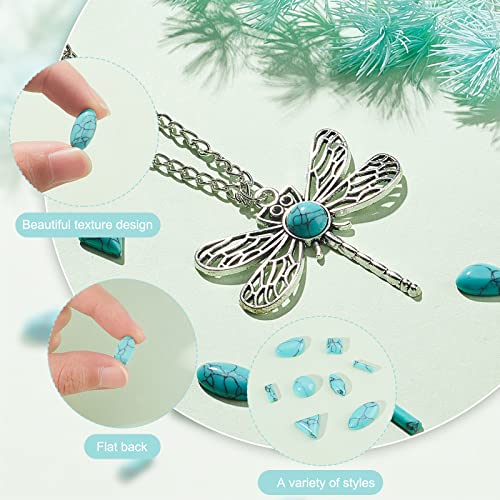 PH PandaHall 96pcs Stone Cabochons, 8 Shapes Blue Texture Gemstone Tiles Column Square Bead Half Round Synthetic Turquoise Cabochon Tile for Bracelet Necklace Earrings Cameo Jewelry Making