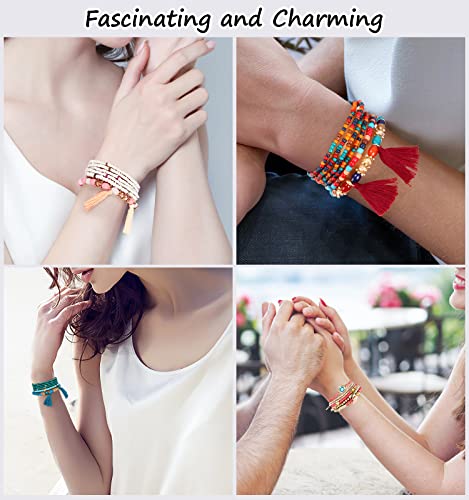 Emibele Colorful Stretch Bracelet Stack Boho Beaded Bracelet Set Heishi Surfer Bracelet Stackable Y2K Trendy Jewelry Friendship Multiple Set Women Fans - style: Colorful 6 pieces