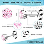 Nunpag 12 Pcs Ear Piercing Kit Disposable Ear Piercing Gun Kit with 4 Pcs 6 Prong Setting Cubic Zirconia Earrings Stud 316L Stainless Steel Easy to Use at Home Self Ear Piercer Gun Kit Tool, Silver - color: Silver-Pink