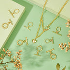 PH PandaHall 18K Gold Jewelry Clasps, Hollow Toggle Clasps Oval T-Bar Links Bracelet Closure Hook Fastener IQ End Connectors for Necklace Jewelry Making, 10 Sets - color: 5 Styles