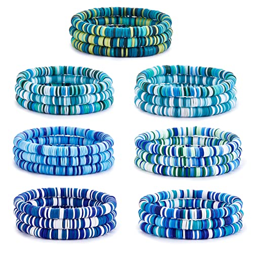 Ornaland Heishi Surfer Bracelets Set Polymer Clay Heishi Beads Stretch Bracelets Multi-Layer Stackable Friendship Bracelets Bohemia Summer Beach Jewelry for Women - color: Deep Sky Blue