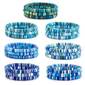 Ornaland Heishi Surfer Bracelets Set Polymer Clay Heishi Beads Stretch Bracelets Multi-Layer Stackable Friendship Bracelets Bohemia Summer Beach Jewelry for Women - color: Deep Sky Blue