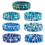 Ornaland Heishi Surfer Bracelets Set Polymer Clay Heishi Beads Stretch Bracelets Multi-Layer Stackable Friendship Bracelets Bohemia Summer Beach Jewelry for Women - color: Deep Sky Blue