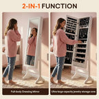 Antok Full Length Jewelry Cabinet with Mirror & Large Storage - 61" Standing Lockable Armoire Organizer, Floor to Ceiling Model for Bedroom or Dressing Room, White