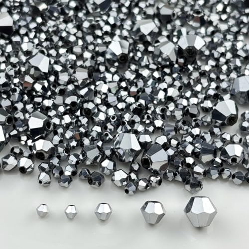 1310pcs Bicone Crystal Glass Beads 2mm 3mm 4mm 6mm 8mm Faceted Crystal Spacer Beads for Bracelets Necklace Pendants Earrings DIY Jewelry Craft Making(Silver) - color: Silver