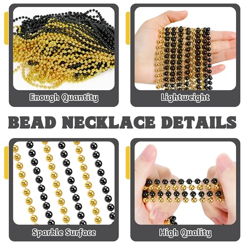 Huskein 100 PCS New Years Beads Bulk, 33" Mardi Gras Beads Necklaces, Congrats Grad Beads Necklaces, Blackgold Parade Supplies Graduations Party Beads Party Accessories Set Favors - color: Blackgold