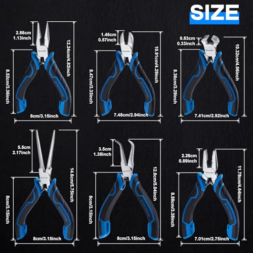 SPEEDWOX 6-Piece Mini Pliers Set - Needle Nose, End Cutting, Bent Needle Nose Diagonal, Long Nose and Linesman Pliers For Jewelry Making Beading,Craft Making Electronic Repair with Carrying Pouch - style: 6PCS A Set