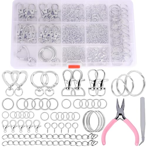 Prdingfy 579PCS Keychain Making Kit, Key Chain Supplies Including Keychain Clip, Key Rings, Lobster Claw Clasps, Jump Rings, Extender Chain,Pliers for Key Chain Making and Jewelry Making(Silver) - color: Sliver