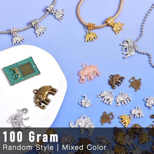 stino 100g Metal Pendant Charms for Jewelry Making, Bulk Silver & Gold Plated Charms for Braclet Necklace Crafts, Animal Plant Flower Pet and so on - color: Elephant Mixed Color