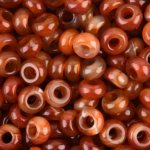 20Pcs Natural Red Carnelian Large Hole Beads, 8x14mm Rondelle Gemstone Spacer Beads 6mm Big Hole for Jewelry Making, Beading Bracelets, Macrame & Hair Braiding - color: Red Carnelian