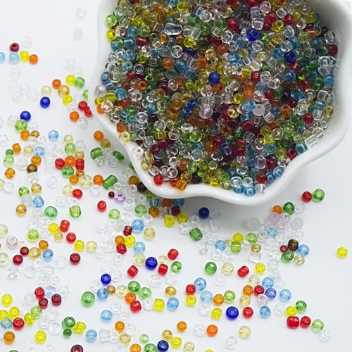 Mixed Color Glass Seed Beads 5000 Pcs, 3mm Small Craft Pony Beads Bulk for Bracelets, DIY Necklace Ring Waist Chain - color: Mixed Color