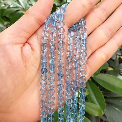 Adabele 15 Inch Natural Blue Crystal (Imitation Topaz) Gemstone Beads 6mm Faceted Flat Round Coin Gem Stone Spacer (65-69pcs) for Jewelry Making GZ13-13 - color: Blue Crystal (Blue Topaz Imitation), size: 15 Inch/1 Strand
