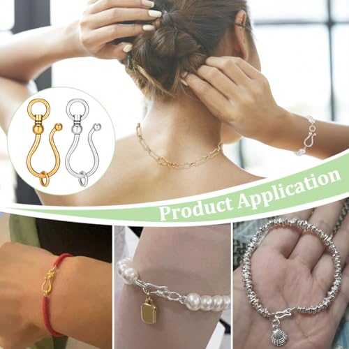 PH PandaHall 50 Sets S Hook Jewelry Clasp 2 Colors Tibetan Style Toggle Clasps Alloy Jewelry Clasp Connector Clousre for DIY Jewelry Making Necklace Bracelet, 38mm Long, Antique Silver/Antique Gold