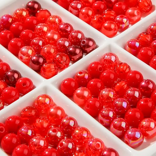12mm Red Acrylic Beads 300pcs Focal Spacer Bead Chunk Bubblegum Beads for DIY Crafting Necklace Bracelet Jewelry Making Keychain (red) - color: red