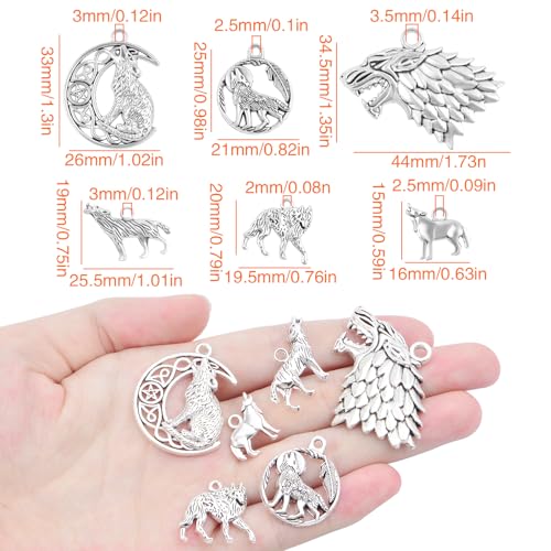 48 Pieces Vintage Alloy Mixed Wolf Shape Charms Tibetan Silver Animal Wolf Head Dangle Pendants for DIY Handmade Projects Jewelry Making Supplies, 6 Styles