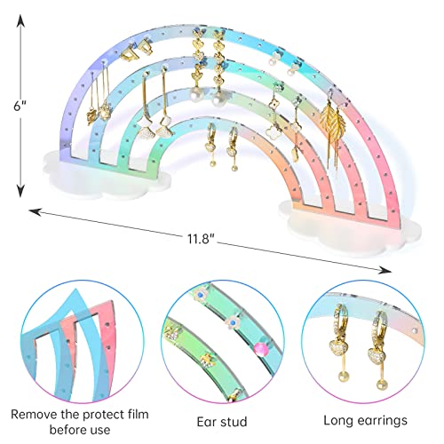 NiHome Iridescent Earrings Holder 74 Holes Display Rainbow Ear Studs Jewelry Show Rack Stand Organizer for Girl Women - Clear Acrylic Plastic