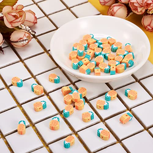 50PCS Handmade Polymer Clay Beads Pineapple Slice Shape Loose Beads Fruit Theme Spacer Beads for DIY Bracelet Necklace Earring Charm Jewelry Making Hole 1.6mm - color: Pineapple