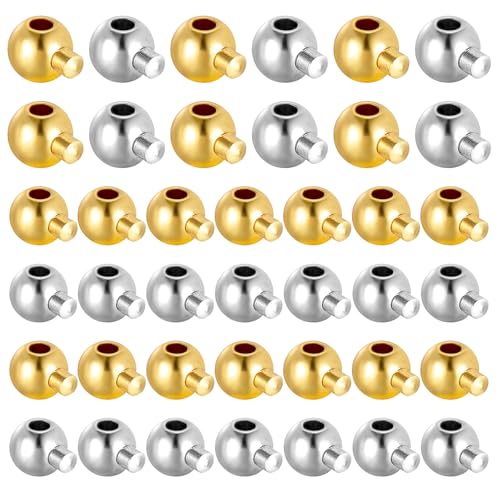 Mabor 40Pcs Crimping Beads for Jewelry Making, Gold & Silver Spacer Jewelry Crimp Beads Metal Stopper Crimp Charms for Bracelet Necklace Ends Accessories