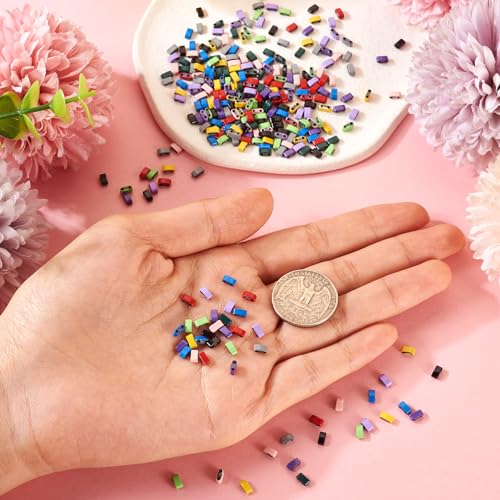 Pandahall 300Pcs Rectangle Mini Seed Beads - 2 Hole Half Tila & Synthetic Hematite Spacer Beads (10 Colors) Multi-Strand Linking for DIY Craft Bracelet, Necklace & Earrings - color: Hematite 10 Colors, 300pcs