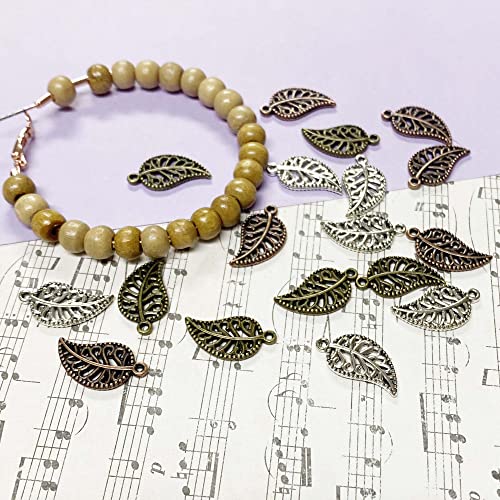Heather's cf Four Leaf Clover Silver Leaf Beads 100-150 Pcs Leaves Craft Antique Leaf Charms for Crafting Leaf Pendant Charm for Necklace Bracelet Earring Making Fall Leaf Beads Set - color: Mixed Filigree Leaf