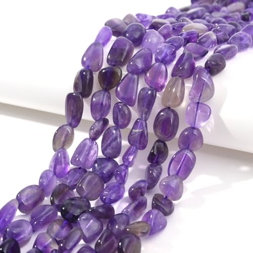 6-8mm Natural Purple Amethyst Nuggets Oval Free Tumbled Pebble Semi Precious Gemstone Loose Stone Beads Approx 15.5 inch for DIY Jewelry Making - color: Purple Amethyst