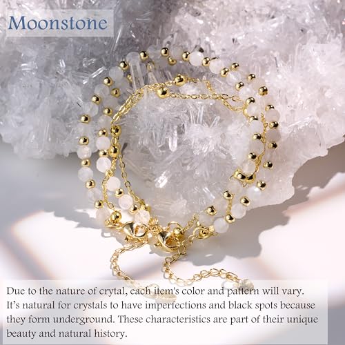 Farfume Crystal Bracelet Beaded Bracelets 4mm Natural Stone Beads Gemstone Handmade Jewelry Valentine's Day Gifts - color: Moonstone-Intuition & Balance
