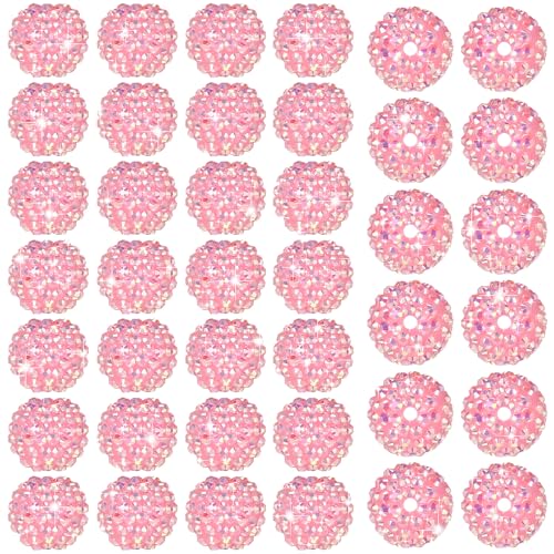 40 Pcs 20 mm Rhinestone Beads Bulk Crystal Round Disco Ball Chunky Bubblegum Beads for Pens Bracelets Charms Craft European Style Jewelry Making Supplies Christmas(Pink) - color: Pink