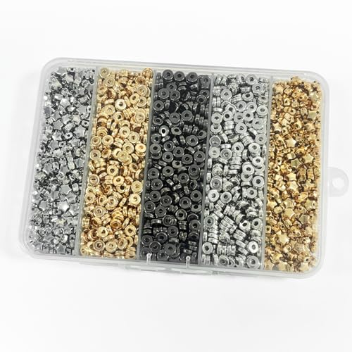 6mm Flat Round Spacer Beads, Clay Beads for Bracelets Making Kit, Heishi Polymer Flat Disc Spacer Beads for Jewelry Making, Clay Beads for Jewelry Making Gold Beads Silver (1700pcs（500star）) - color: 1700pcs（500star）