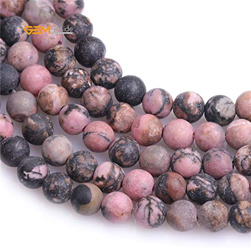 GEM-Inside 6mm Natural Stone Black Rhodonite Frosted Matte Unpolished Round Beads for Jewelry Making Strand 15 inch - color: Black Rhodonite, size: 6mm