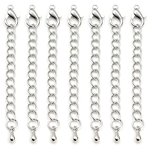50 Pieces Silver Chain Extension, 2 Inch Stainless Steel Necklace Bracelet Extender, Pendant Anklet Extenders for Women, Jewelry Making With Durable Lobster Claw
