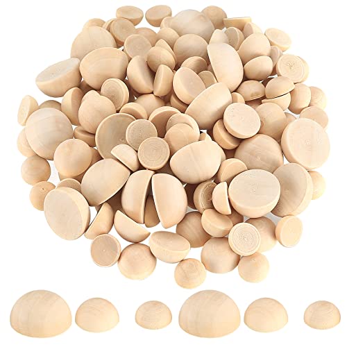 200 Pcs Half Wooden Beads, Unfinished Natural Split Wood Balls, 12mm/15mm/20mm Small Half Round Decorative Wooden Craft Beads Balls for Paint DIY Craft Kids Arts Toy Home Party Decoration