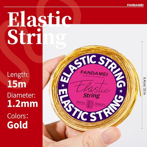 FANDAMEI 1.2mm Metallic Elastic String, Gold Stretch Cord for Craft Gift Jewelry Making, Elastic Cords Ribbon for Hair Braids, Elastic String for Bracelets, Beading Cord Stretchy Christmas Crafts DIY - style: A-Gold