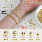 18K 400pcs Mix Gold Filled Beads for Bracelets Seamless 2/3/4/5/6mm 5 Size Gold Spacer Beads Non Tarnish for Jewelry Making Necklaces Earring Pendant Smooth for DIY Craft Making - size: Mix-400PCS