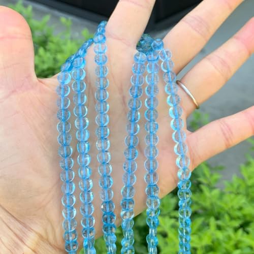 Adabele 15 Inch Natural Blue Crystal (Imitation Topaz) Gemstone Beads 6mm Faceted Flat Round Coin Gem Stone Spacer (65-69pcs) for Jewelry Making GZ13-13 - color: Blue Crystal (Blue Topaz Imitation), size: 15 Inch/1 Strand