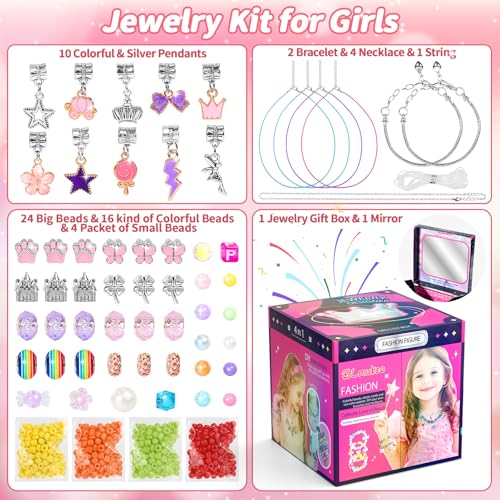 BLmukce Charm Bracelet Making Kit for Girls Ages 8-12, DIY Jewelry Making Kit & Craft Set with Beads, Charms & Necklace Supplies Birthday Christmas Gift for Kids 4-6 7 8 Years Old Girl - color: Red